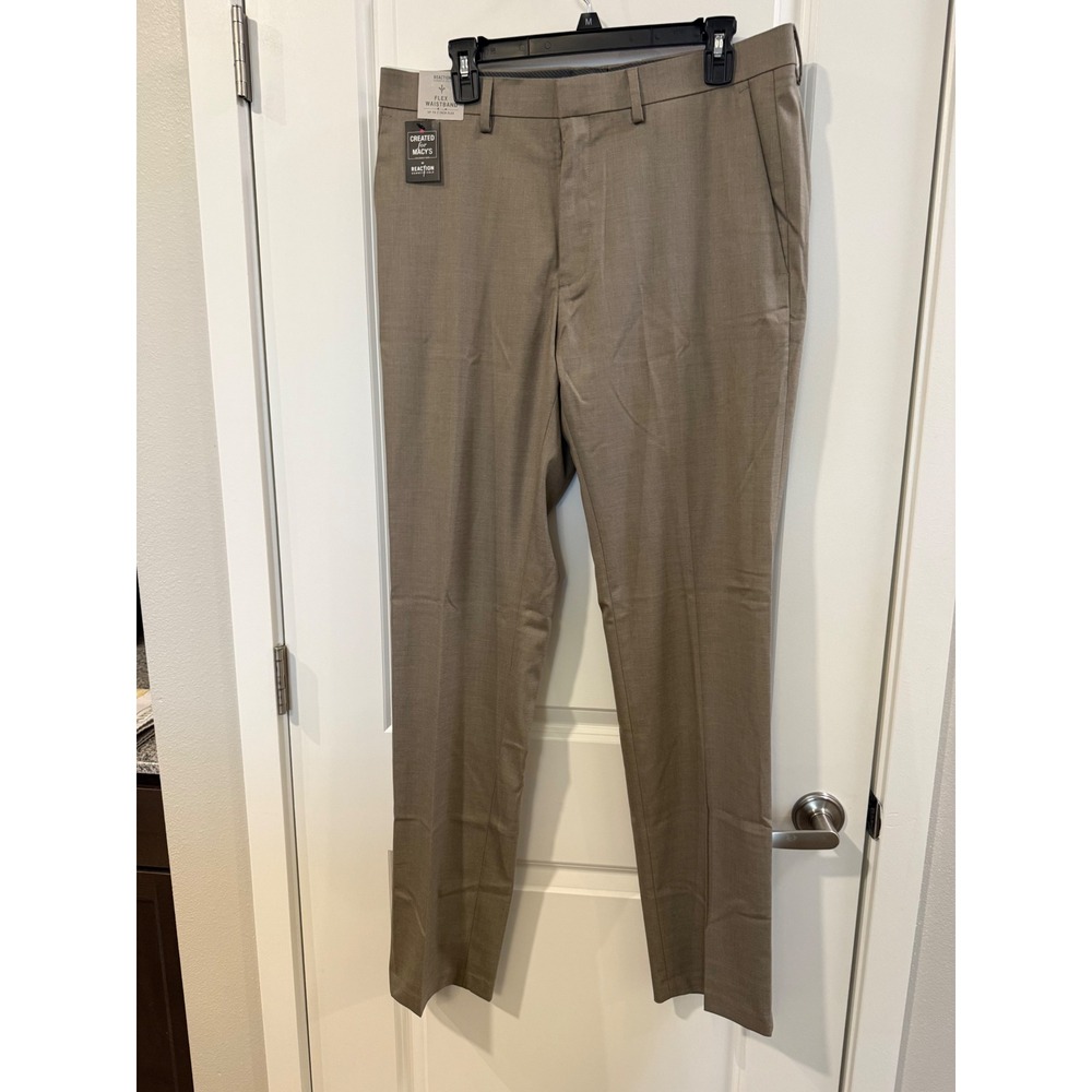 Kenneth Cole Reaction Mens Stretch Slim Fit Dress Pants Oatmeal Tan 34x34 NEW